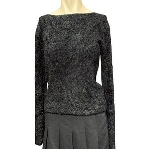 Cache 90s Glitter Knit Long Sleeve Boat Neck Mesh Back Top Black Large